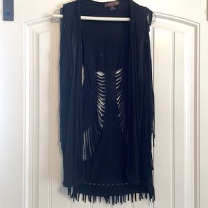 Rock and roll denim, black, fringe vest